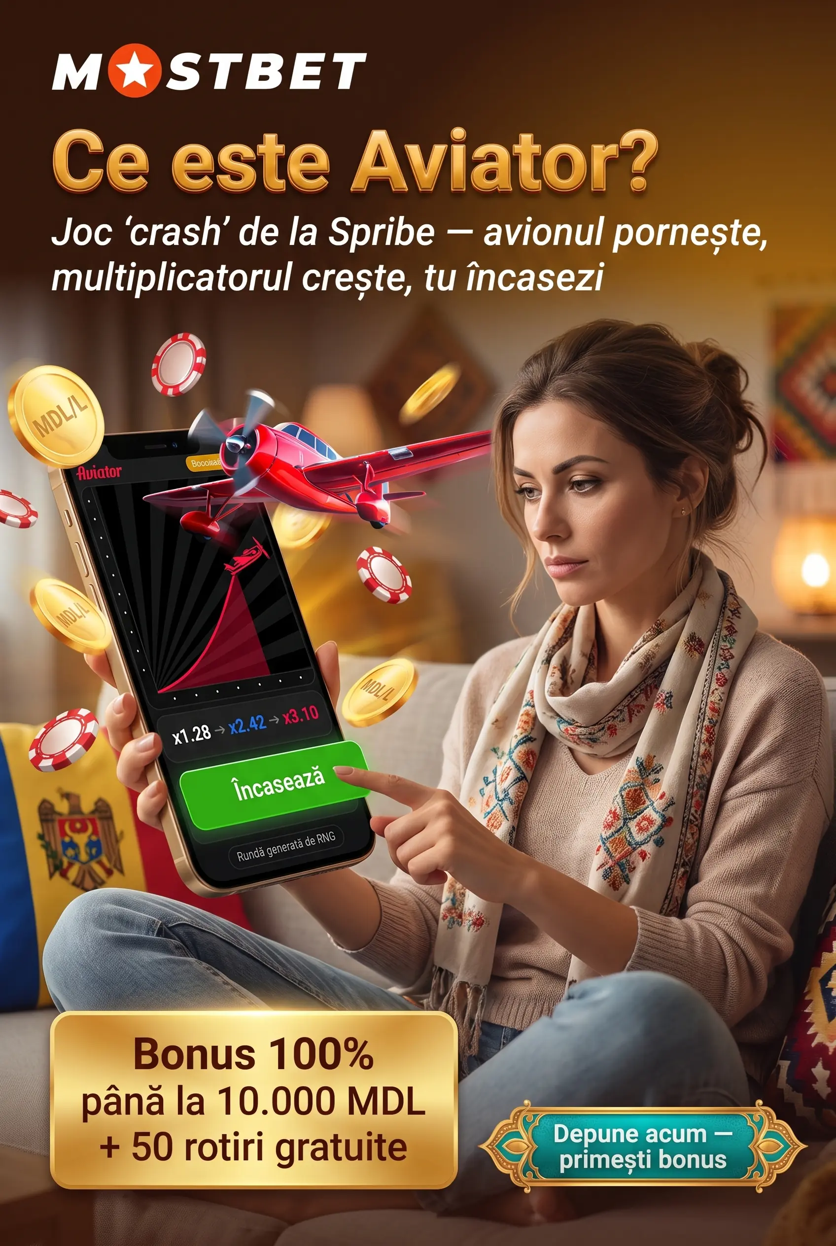 Rundă Aviator la Mostbet cu multiplicator