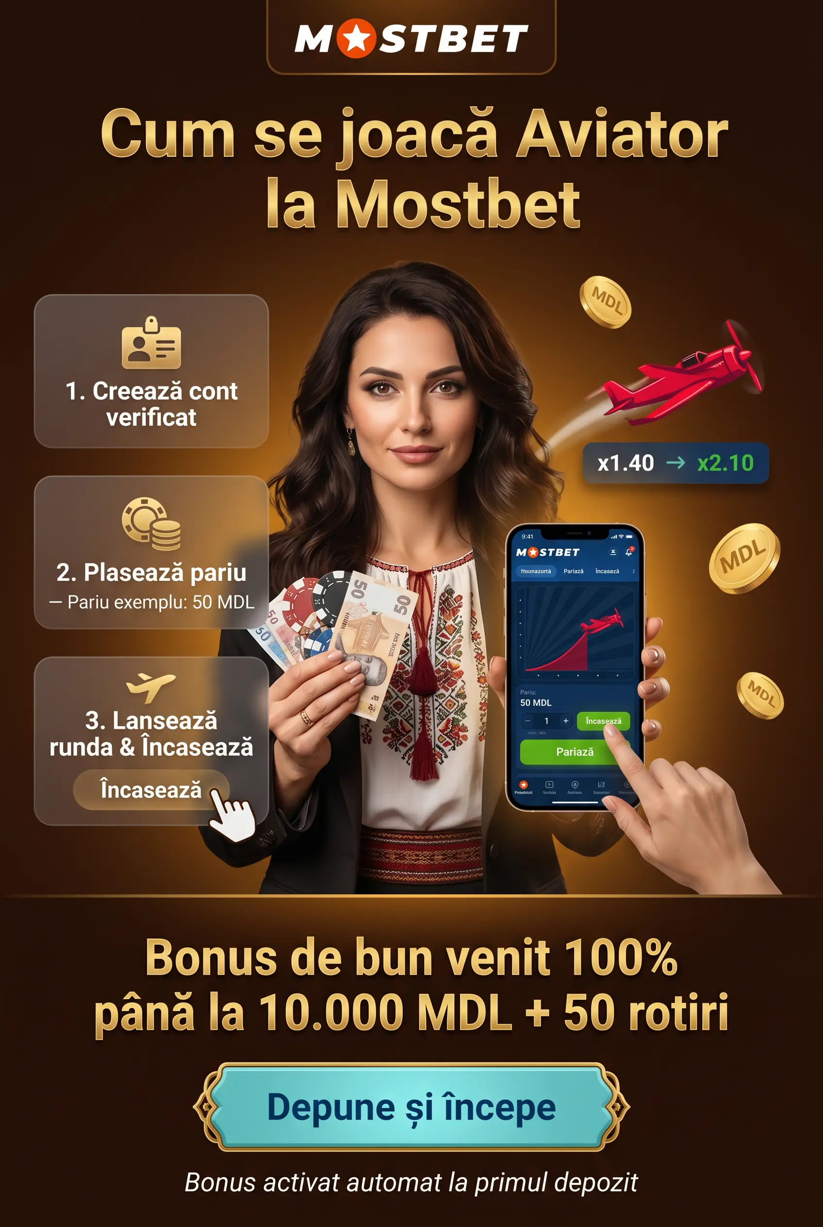 Pașii de joc Aviator la Mostbet