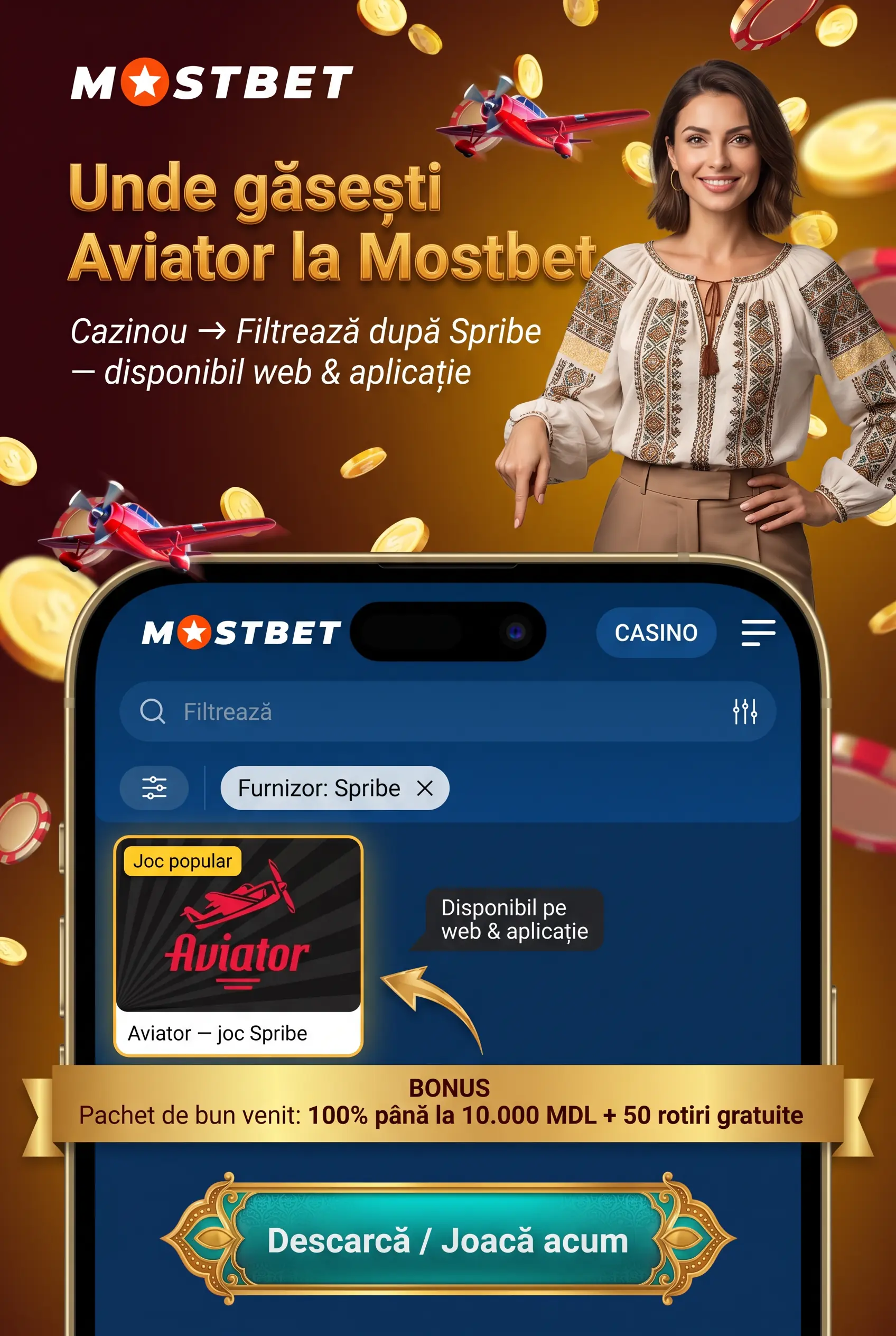Căutarea jocului Aviator în cazino Mostbet