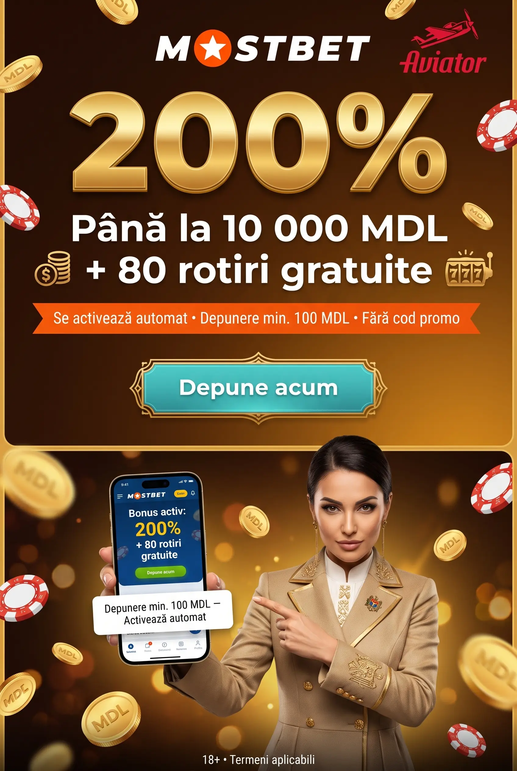 Bonus de bun venit Mostbet 200% până la 10 000 MDL