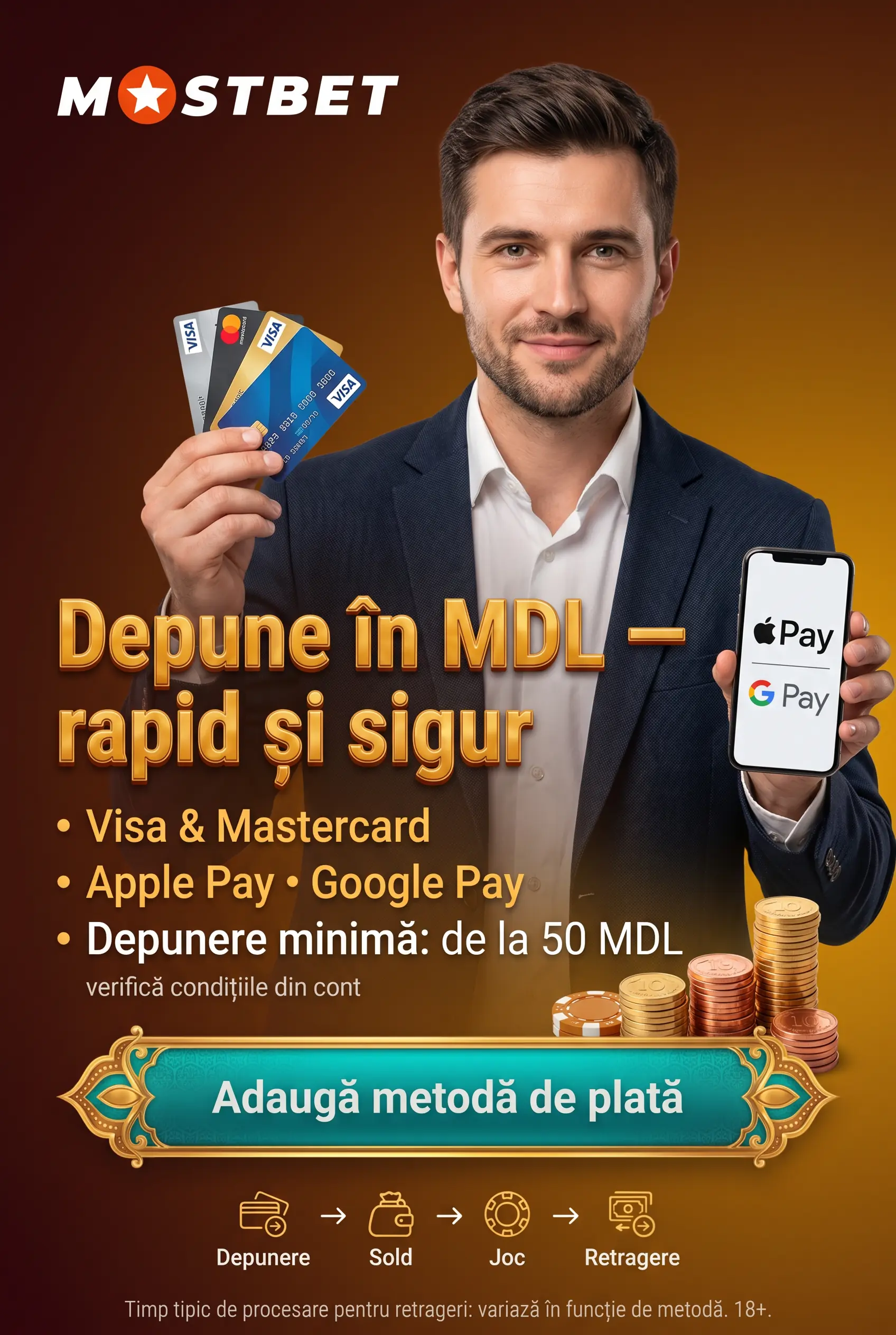 Metode de plată și depuneri în MDL la Mostbet