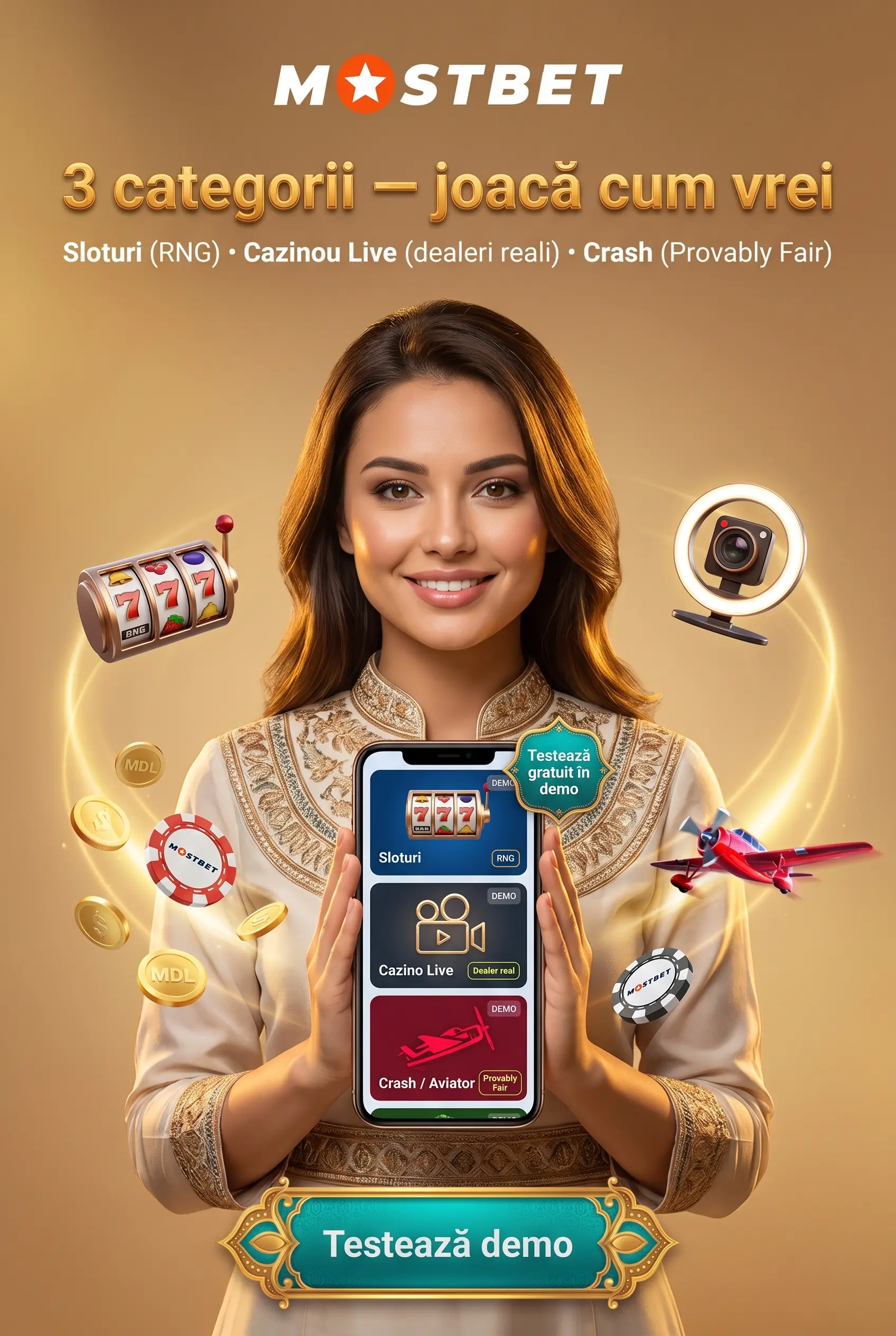 Categorii de jocuri Mostbet cu sloturi live și crash
