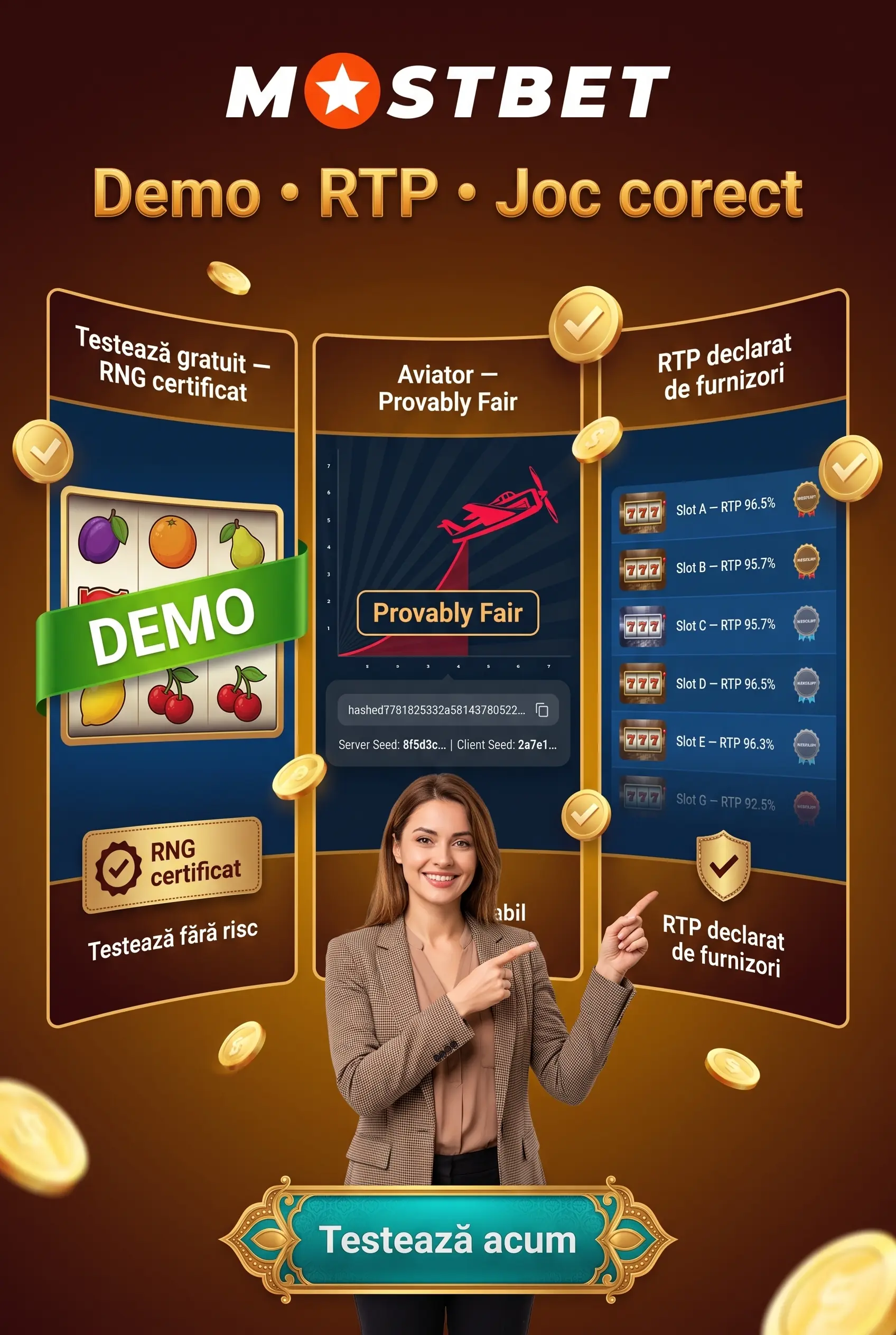 Mod demo RTP și joc corect la Mostbet
