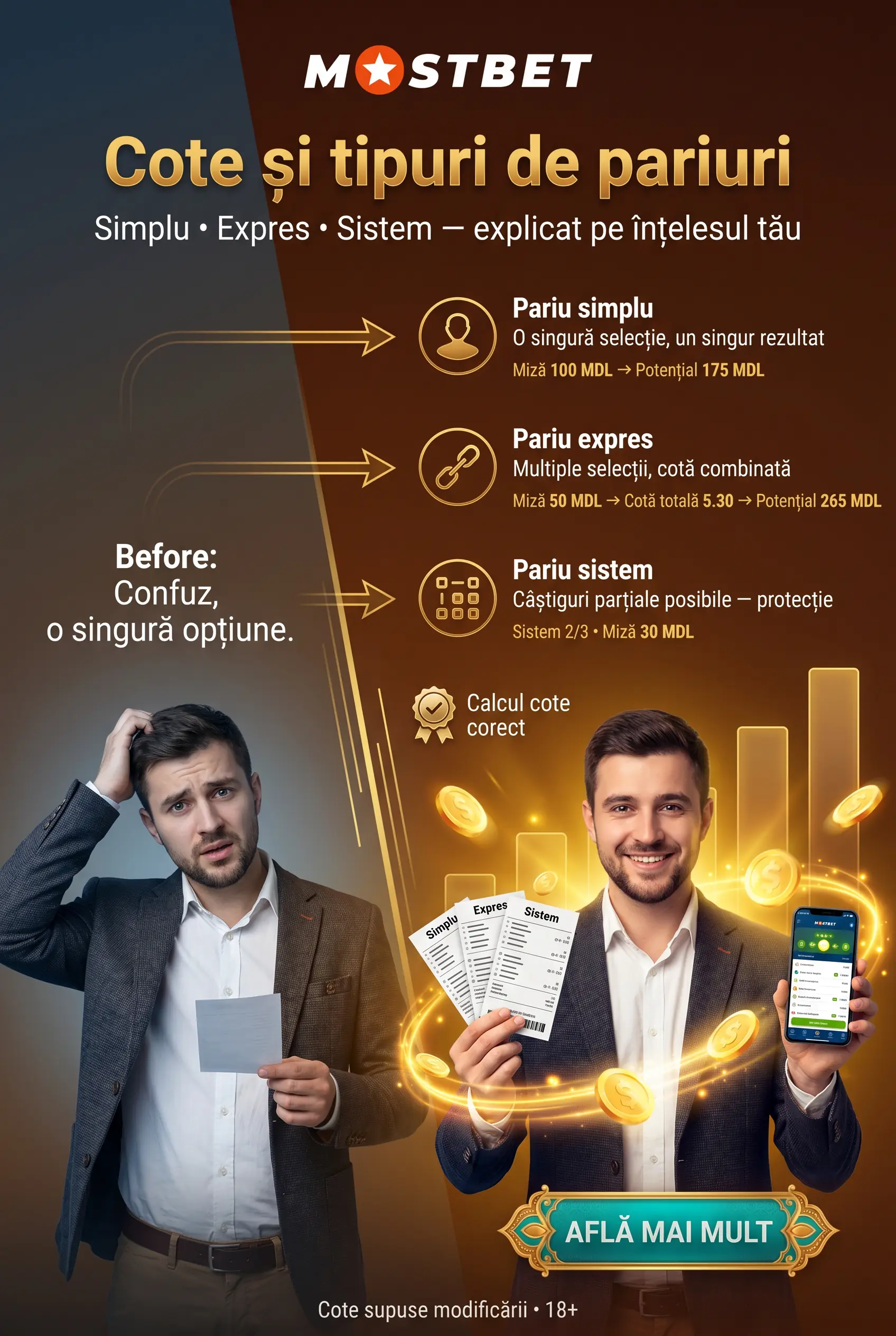 Cote și tipuri de pariuri simple, expres și sistem