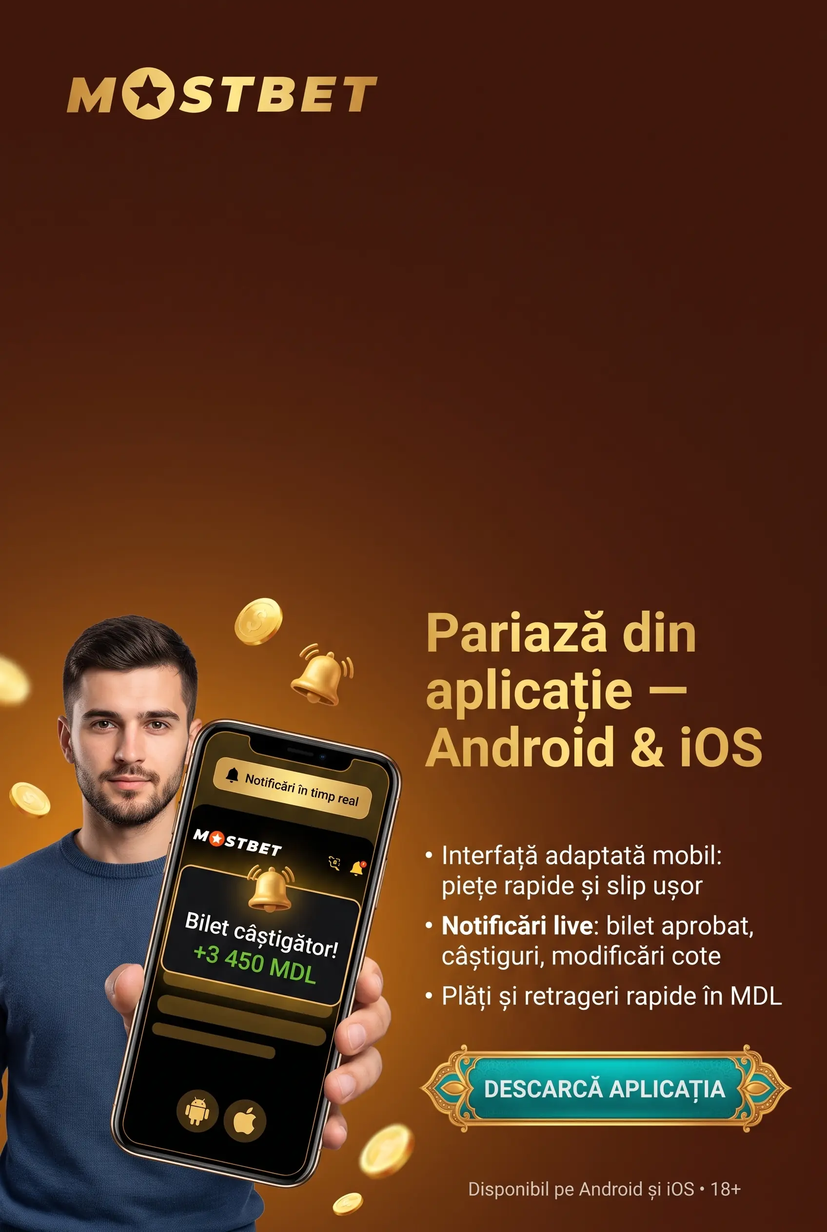 Pariuri sportive în aplicația mobilă Mostbet
