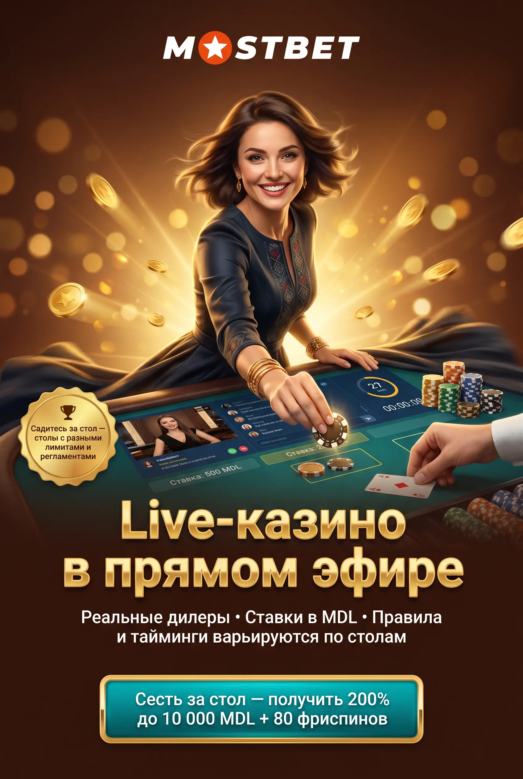 Живое казино Mostbet с реальными дилерами